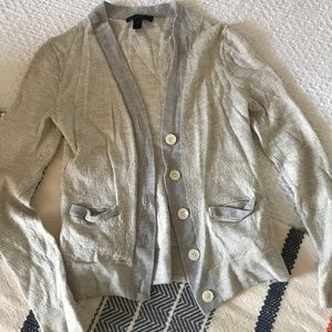 J. Crew Merino Wool Grey White Striped Cardigan